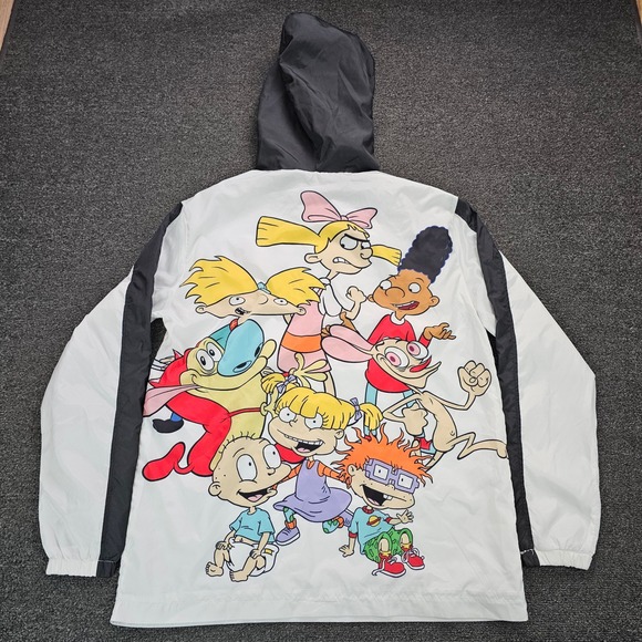 Nickelodeon Other - Nickelodeon Windbreaker‎ Jacket Mens Large 90s Cartoon Characters White 1/4 Zip